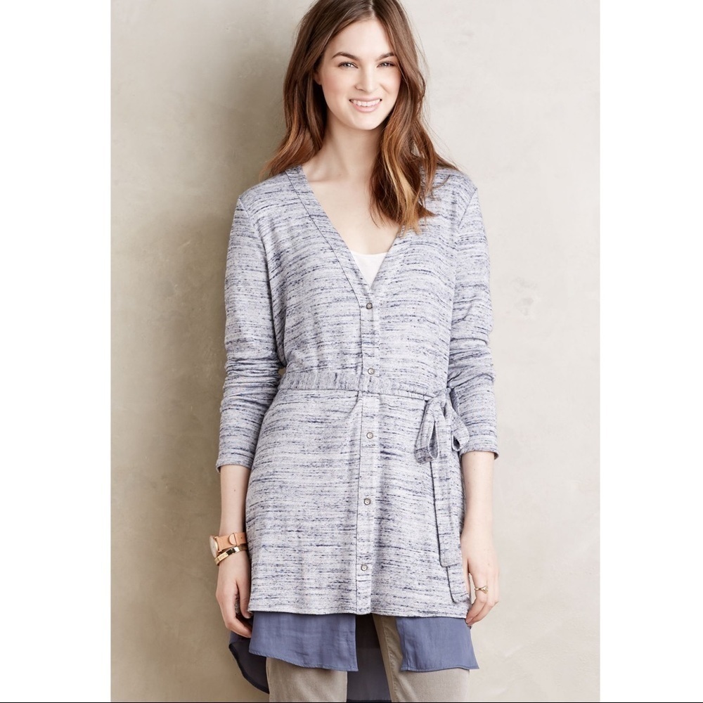 Anthropologie Dolan Nomi Cardigan Heathered Blue Button Front Chiffon Hem XS